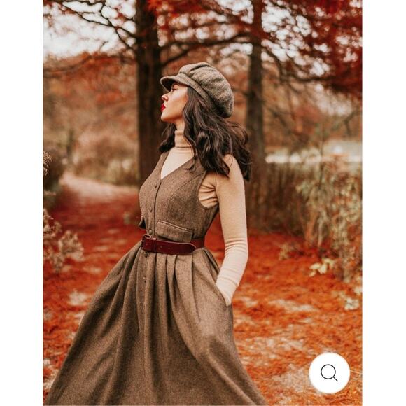 Linennaive DARK AMBER 11 ACADEMIA WOOL MIDI DRESS Size Small NWT - Picture 2 of 9